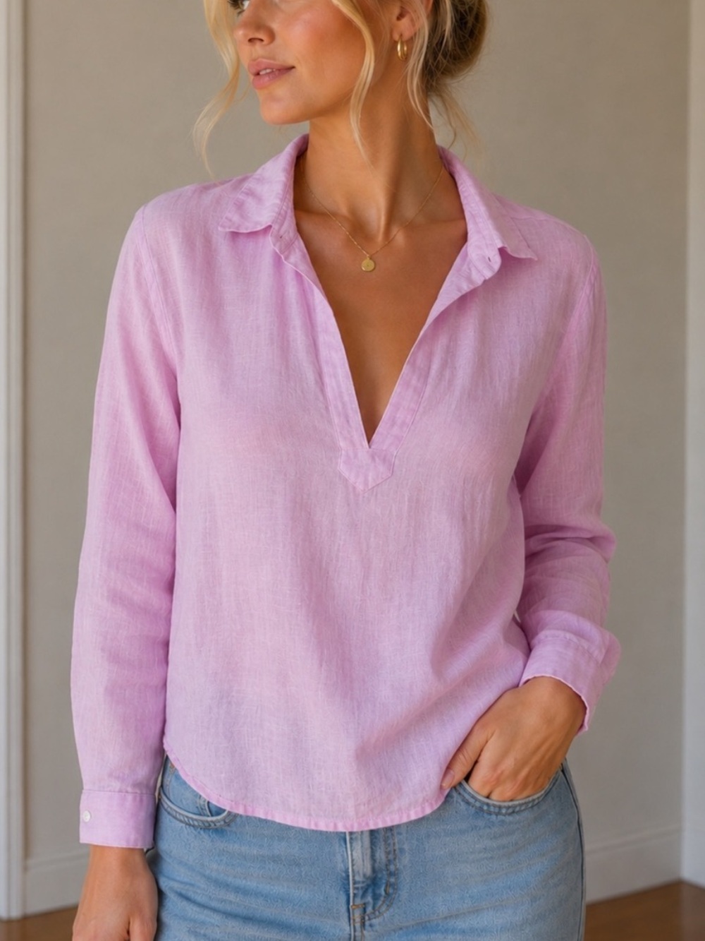 Calypso St. Barth’s Pink Linen Popover Blouse Size Large 25633 - Picture 1 of 10